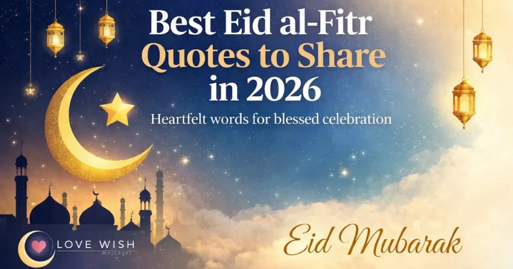 Best Eid ul-Fitr quotes 2026 with Eid Mubarak message and crescent moon design