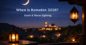 When is Ramadan 2026? Crescent moon marking the beginning of Ramadan above a peaceful mosque